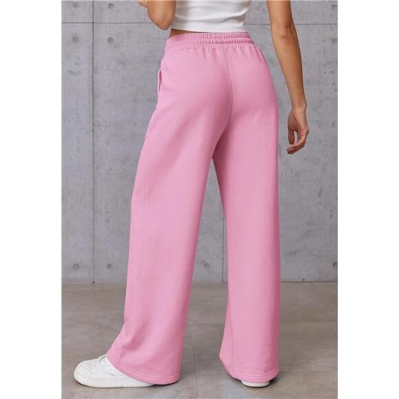 Womens Wide Leg Sweatpants High Waisted Pink - Picture 4 of 6